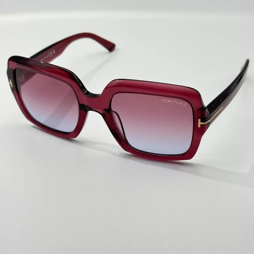 Tom Ford Sunglasses Kaya TF1082 66Y Shiny Dark Red Square Violet Gradient Lens